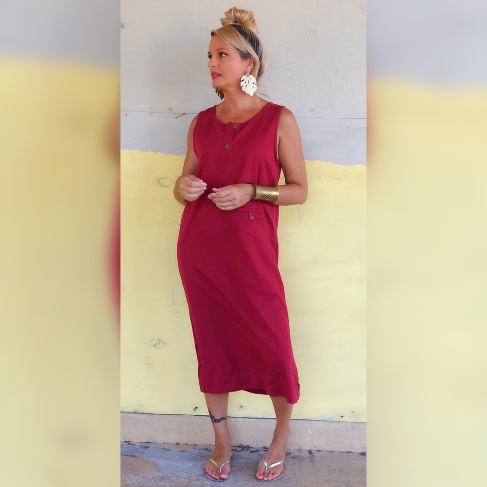 90’s Vintage Denim Cotton Dress Red Romper Style